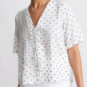 Selected Femme Size 40 US 10 Zura Short Sleeve Top Blouse Tie Front Textured Dot